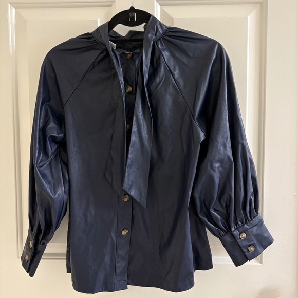 Rachel Comey Navy Tie-Neck Button Front Blouse – Size Small - Picture 3 of 4